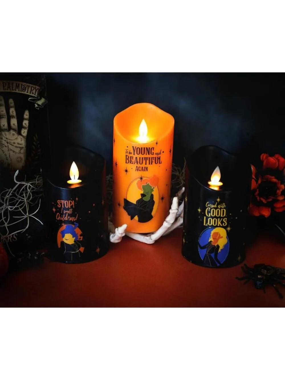 Hocus Pocus LED Flameless Candles Set of 3 | Flickering Light with Timer